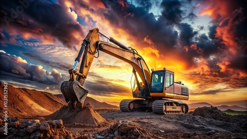 Wallpaper Mural Powerful Excavator in Low Light: Construction Groundbreaking Scene Torontodigital.ca