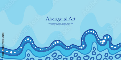 Blue illustrated banner with beautiful Aboriginal dot art design