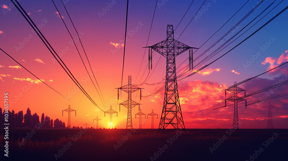 Fototapeta premium Solar power transmission lines with innovative heatresistant materials, Main keyword solar power, Concept durable energy solutions