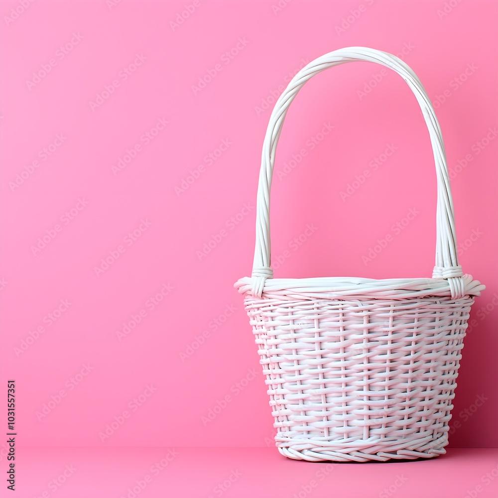 Elegant white wicker basket against a pink backdrop
