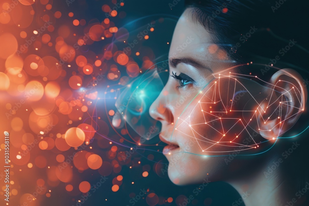 Human ear with sound waves simulation technology. Hearing test, hearing ...