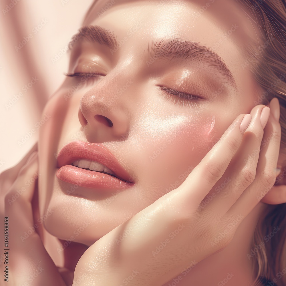 Obraz premium Radiant Skincare Ad with a Glowing Model