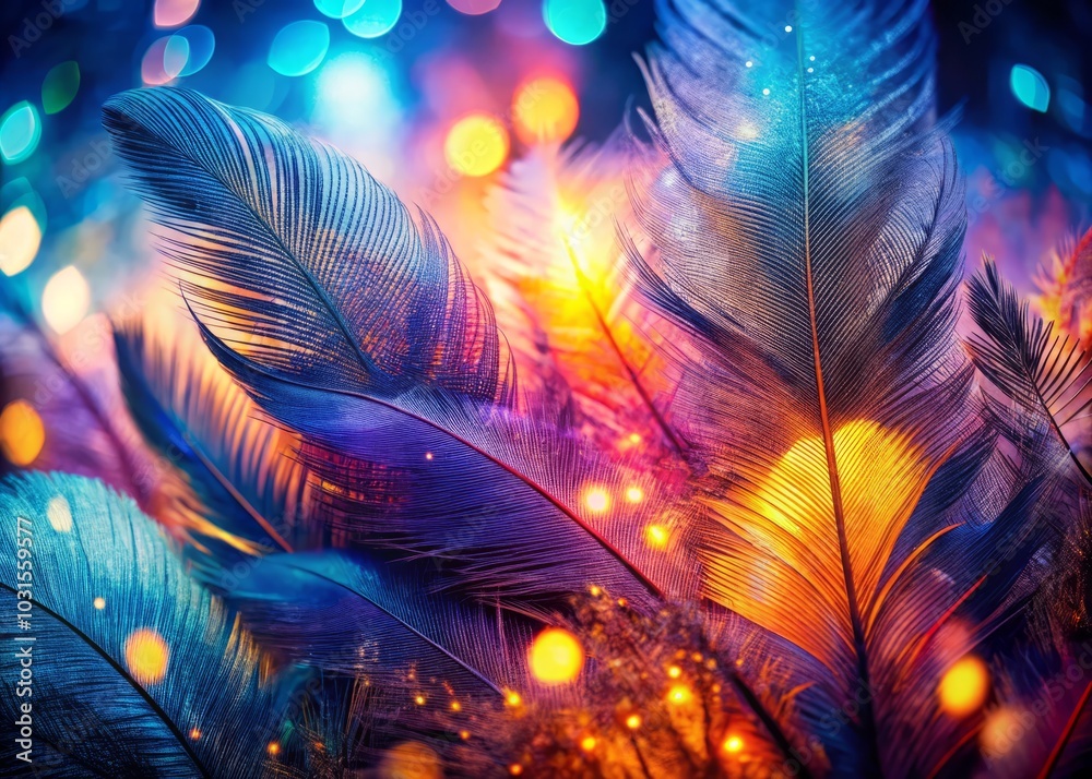 Fototapeta premium Stunning Double Exposure Photography of Feather Patterns in Risograph Style for Artistic Prints and Creative Designs