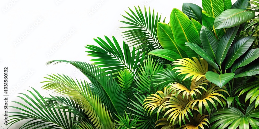 Realistic Palm Leaves Shrubs Corner on Transparent Background for Tropical Decor and Design Realistic Palm Leaves Shrubs Corner on Transparent Background for Tropical Decor and Design