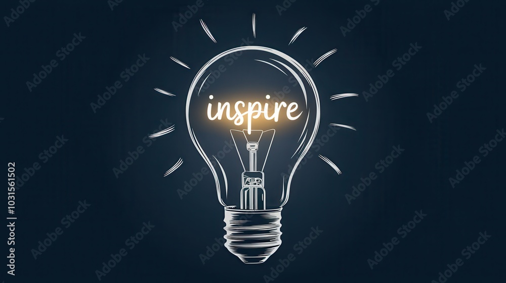 Light bulb with inspire text, glowing energy, dark background. Light bulb with inspire text, glowing energy, dark background.