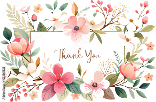 Floral Thank You Card Design with Pink and White Flowers