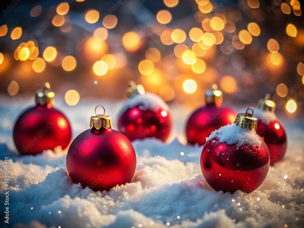 Red Christmas Balls on Snowy Background for Merry Christmas Celebrations Red Christmas Balls on Snowy Background for Merry Christmas Celebrations