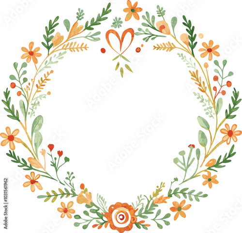 Wallpaper Mural Floral Wreath with Heart and Orange Flowers Torontodigital.ca