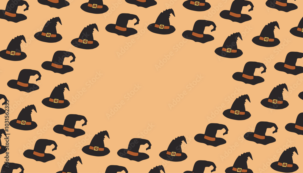 frame. The frame is made of a witch's hat. The witch's hat. a frame for a postcard for the Halloween holiday. pattern. an empty frame. vector. on a colored background. witch. frame. The frame is made of a witch's hat. The witch's hat. a frame for a postcard for the Halloween holiday. pattern. an empty frame. vector. on a colored background. witch.
