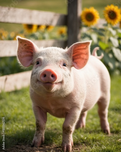 Playful Piglet Enjoying a Sunny Day on the Farm. photo