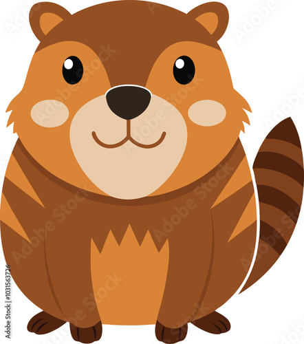 Cute Marmot Illustration: Adorable cartoon marmot with big brown eyes and a bushy tail, perfect for children's books, educational resources, and nature-themed designs. 