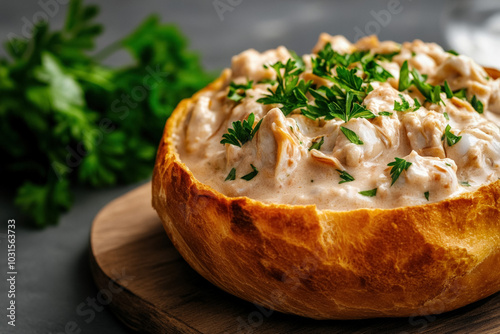 A Bowl Of Clam Chowder Serv...
