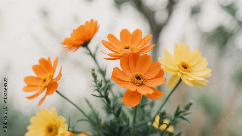Fototapeta premium Orange And Yellow Flowers Outdoor Flowers.