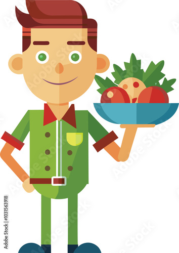 Smiling Chef Holding Plate of Food 