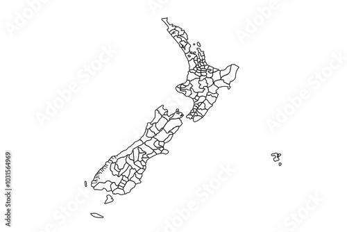 New Zealand map outline, linear doodle illustration. isolated on white background for website layouts,background,education, precise,customizable,Travel worldwide,map silhouette backdrop.