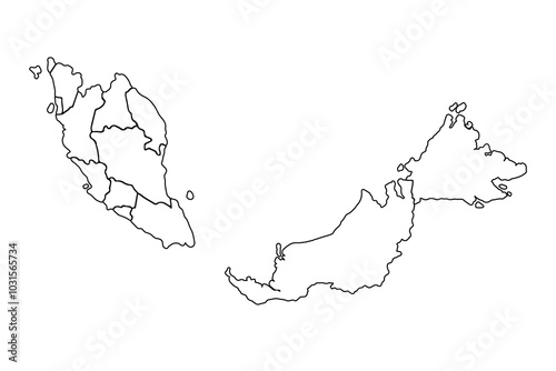 Malaysia map outline, linear doodle illustration. isolated on white background for website layouts,background,education, precise,customizable,Travel worldwide,map silhouette backdrop,earth geography.