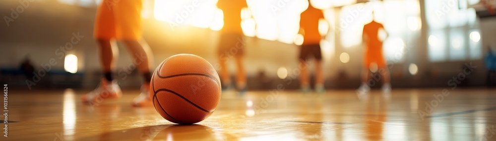 Basketball on Wooden Court Basketball on Wooden Court