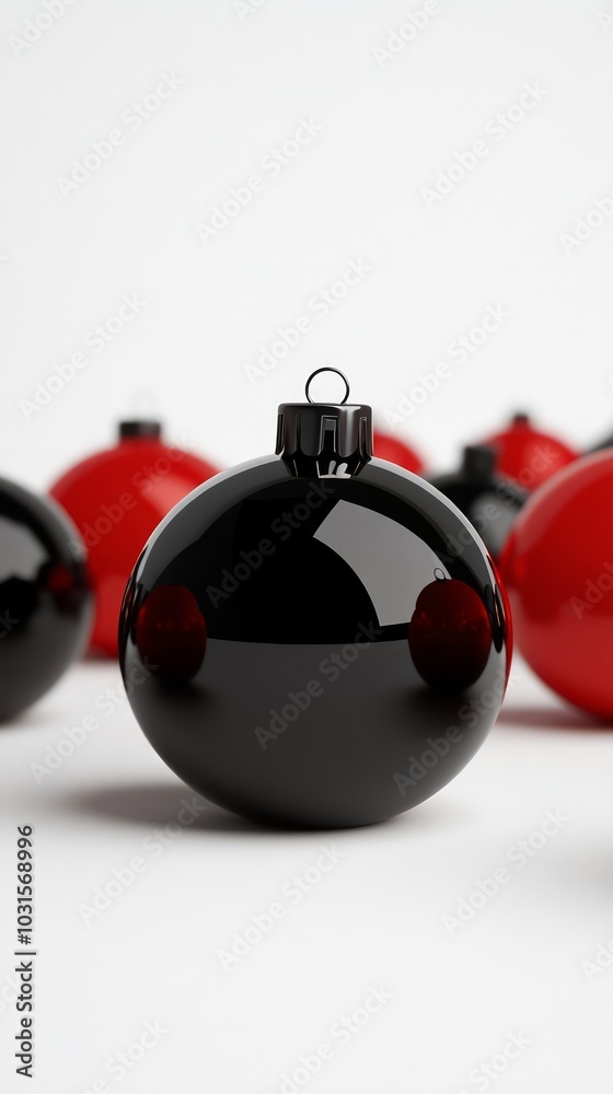Black and red Christmas ornaments on a white isolated background Black and red Christmas ornaments on a white isolated background