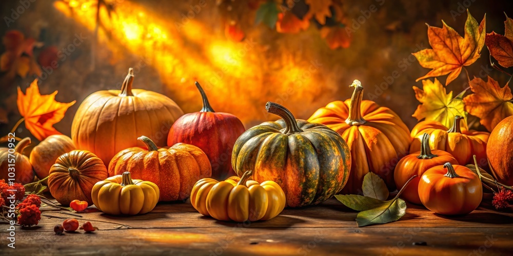 Retro Styled Halloween Still Life with Pumpkins and Autumn Colors in Tilt-Shift Photography