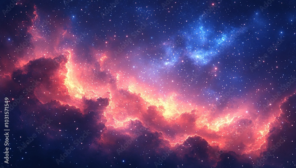 A vibrant cosmic scene showcasing colorful nebulae and stars in deep space. A vibrant cosmic scene showcasing colorful nebulae and stars in deep space.