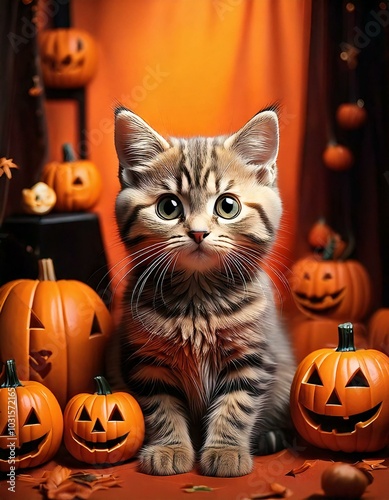 A cat with Halloween decorations