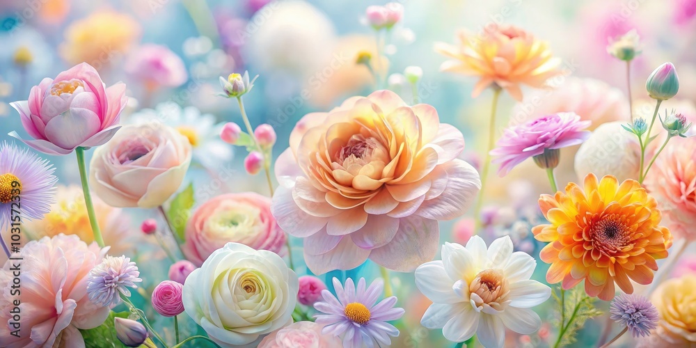 Beautiful Tilt-Shift Photography of Watercolor Flowers on a White Background for Floral Decor, Art Prints, and Home Design Inspiration