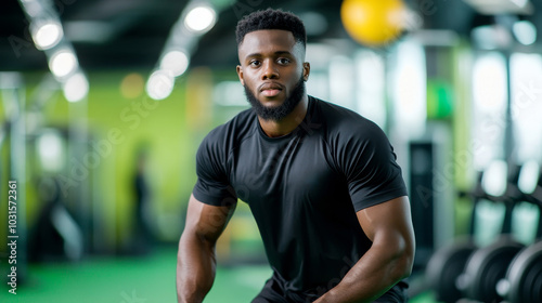 Young Black man in black sportswear in gym