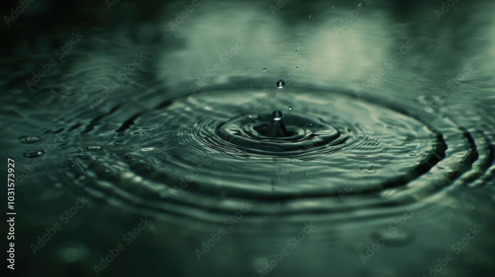 Serene Water Droplet Ripples on a Calm Surface