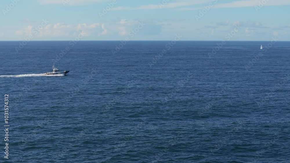 Stunning View Of Boat Cruising Across The Sea Stunning View Of Boat Cruising Across The Sea