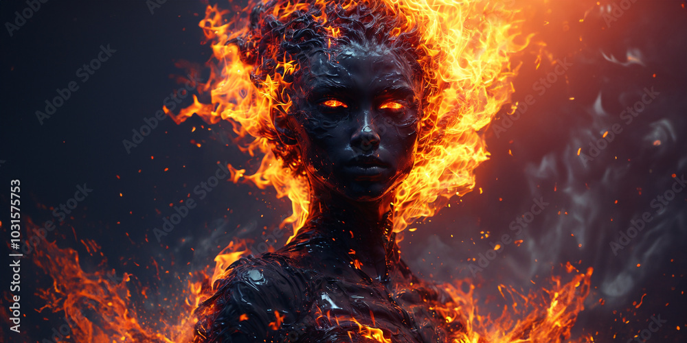 A Fiery Expression with human and skull flames. Generative AI A Fiery Expression with human and skull flames. Generative AI