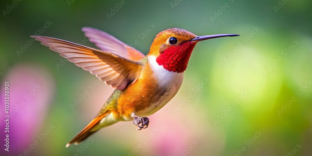 Fototapeta premium Rufous Hummingbird in Minimalist Style with Blurred Background for Nature Lovers