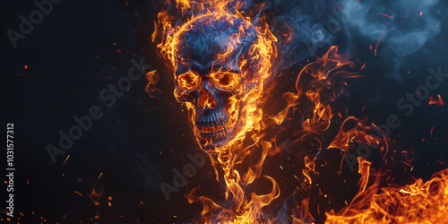 A Fiery Expression with human and skull flames. Generative AI