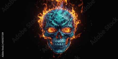 A Fiery Expression with human and skull flames. Generative AI