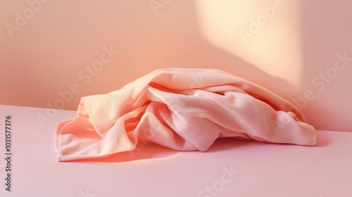 Wallpaper Mural A soft, pink fabric draped over a light pink surface, illuminated by soft, warm sunlight. Torontodigital.ca