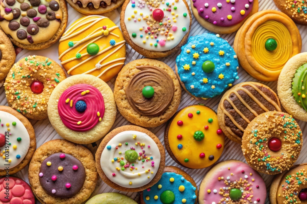 Collection of Round Cookies and Biscuits with Sprinkles and Icing on Transparent Background, Assorted Flavors Mockup Template for Artwork Design, Perfect for Baking and Dessert Projects Collection of Round Cookies and Biscuits with Sprinkles and Icing on Transparent Background, Assorted Flavors Mockup Template for Artwork Design, Perfect for Baking and Dessert Projects