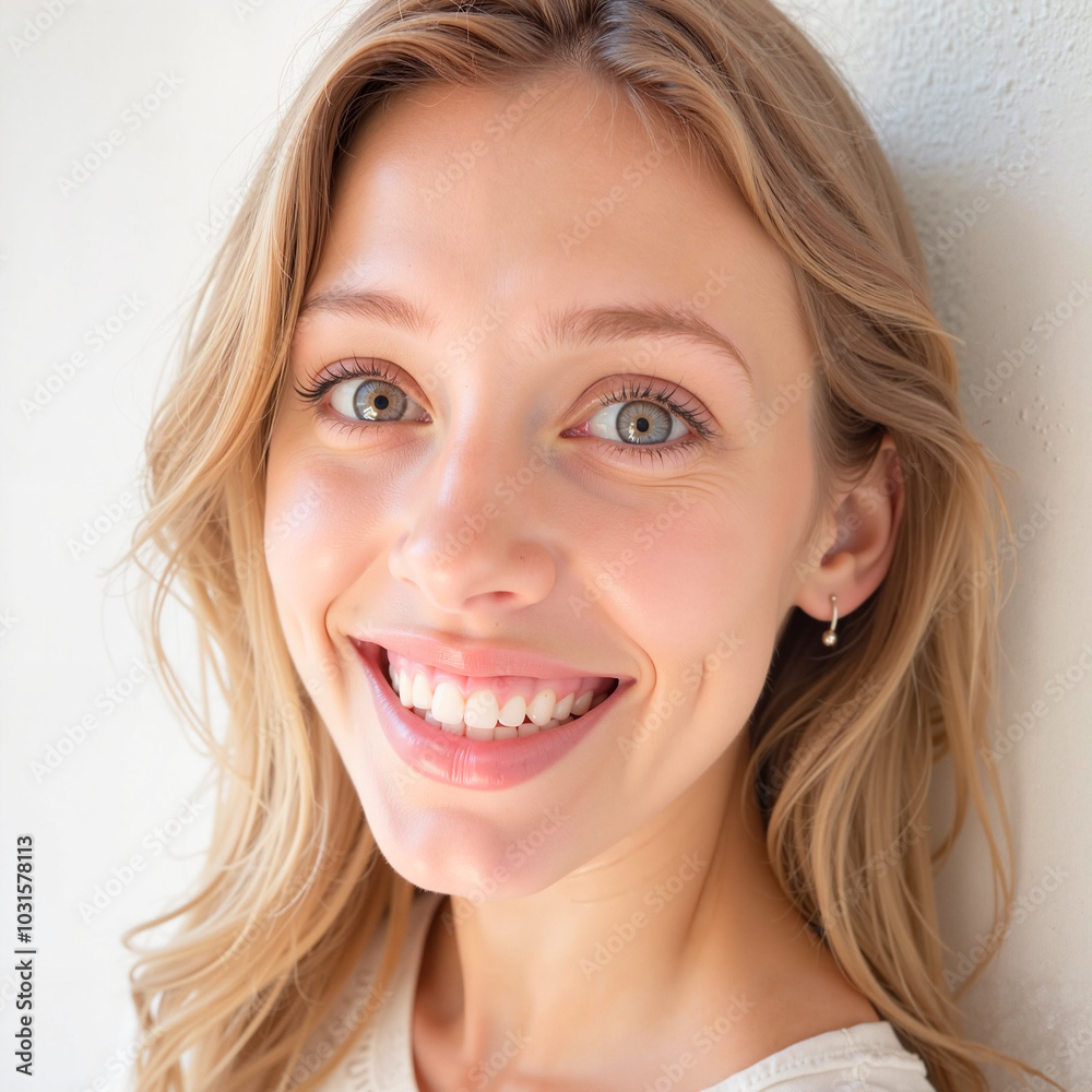 smiling young girl close-up without makeup on white background, Al Generation smiling young girl close-up without makeup on white background, Al Generation