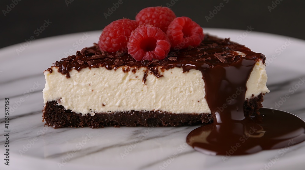 Decadent Chocolate Topped Gourmet Cheesecake Slice Decadent Chocolate Topped Gourmet Cheesecake Slice
