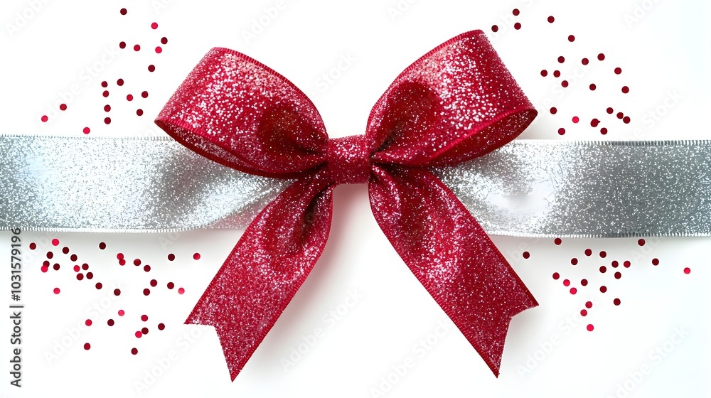 Red Glitter Bow with Silver Ribbon Red Glitter Bow with Silver Ribbon