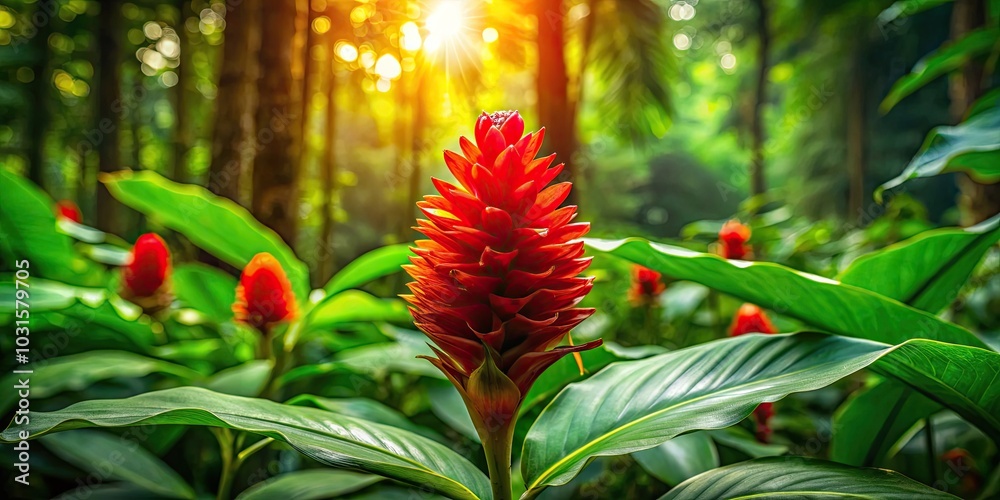 Fototapeta premium Candid Photography of Wild Indian Head Ginger Plant in Lush Forest Environment, Captured in 4K with Natural Light for Stunning Visual Experience
