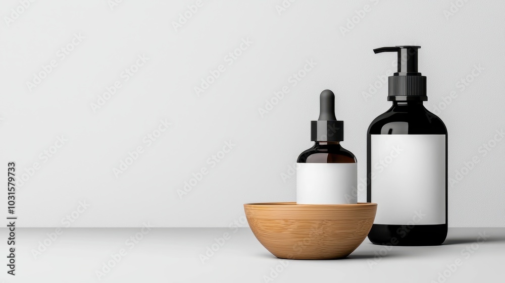 Elegant Minimalistic Product Packaging Mockup with Simple Label Design on Soft Backdrop Elegant Minimalistic Product Packaging Mockup with Simple Label Design on Soft Backdrop