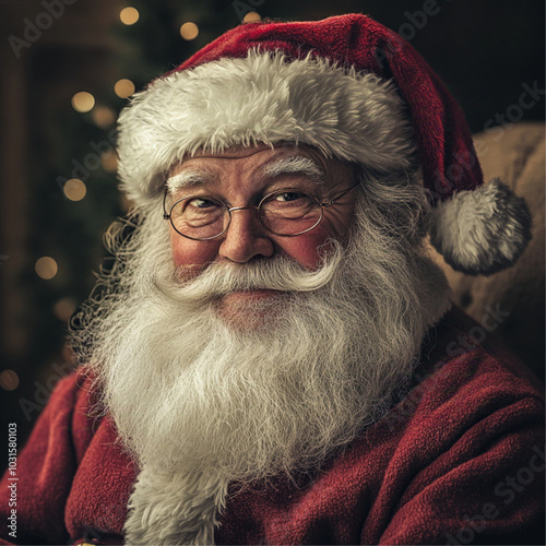 portrait of santa claus with christmas tree