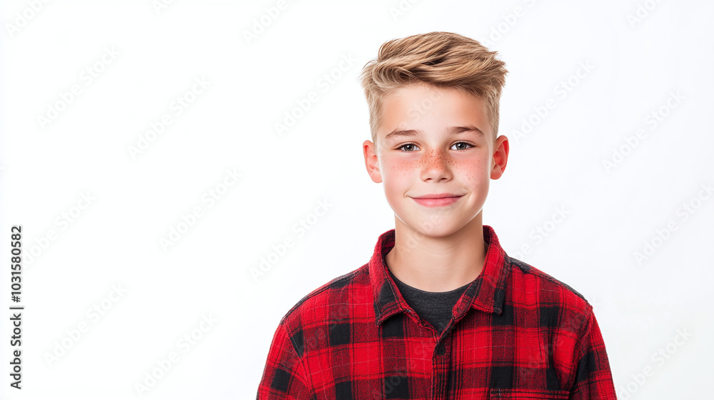 Smiling Boy in Red Plaid Shirt - Portrait Photography Smiling Boy in Red Plaid Shirt - Portrait Photography