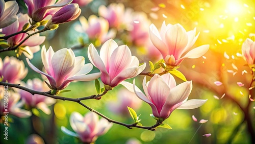 Captivating Candid Photography of Spring: Falling Magnolia Petals Creating a Dreamy Floral Scene in Soft Pastel Colors