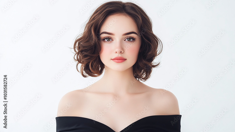 Elegant Woman Portrait with Short Curly Hair Elegant Woman Portrait with Short Curly Hair