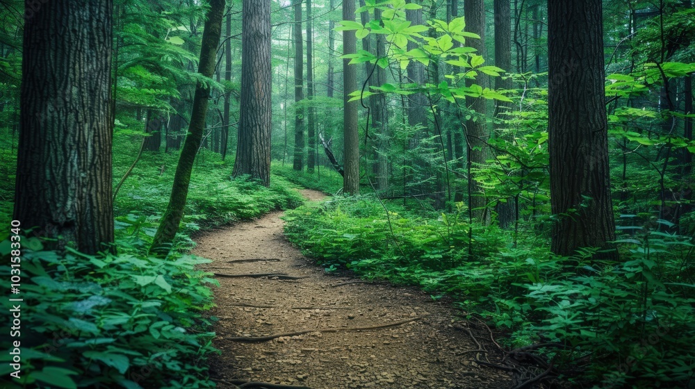 Obraz premium Serene Forest Pathway with Lush Greenery