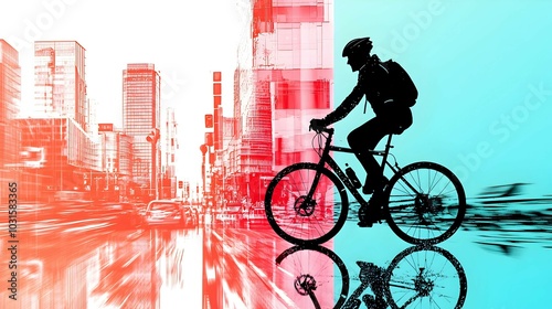 Wallpaper Mural Cyclist Navigating a Busy Urban Environment Torontodigital.ca