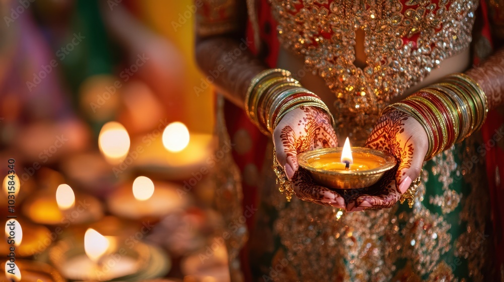 Diwali Celebration with Indian Female Holding Diya in Hands Closeup Photo. Fictional Character Created By Generative AI. Diwali Celebration with Indian Female Holding Diya in Hands Closeup Photo. Fictional Character Created By Generative AI.
