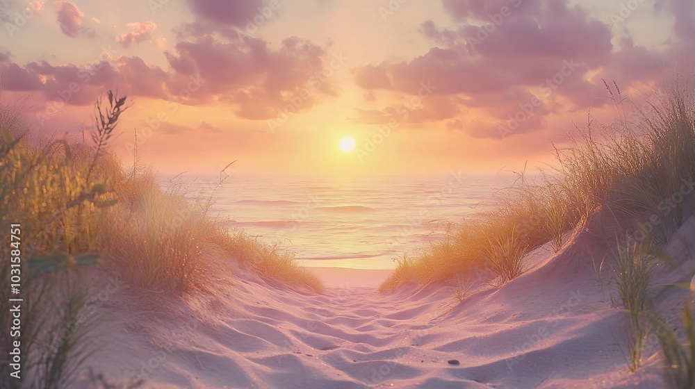 Serene Beach Sunset Over Calm Ocean Waves Serene Beach Sunset Over Calm Ocean Waves