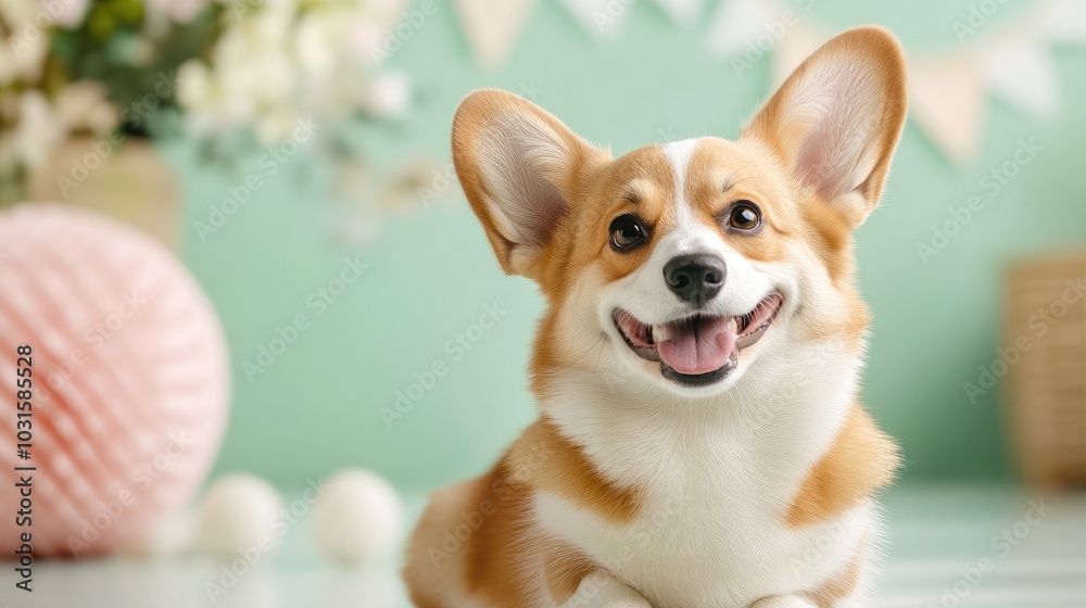 Cute Corgi Puppy with Cheerful Expression in Studio