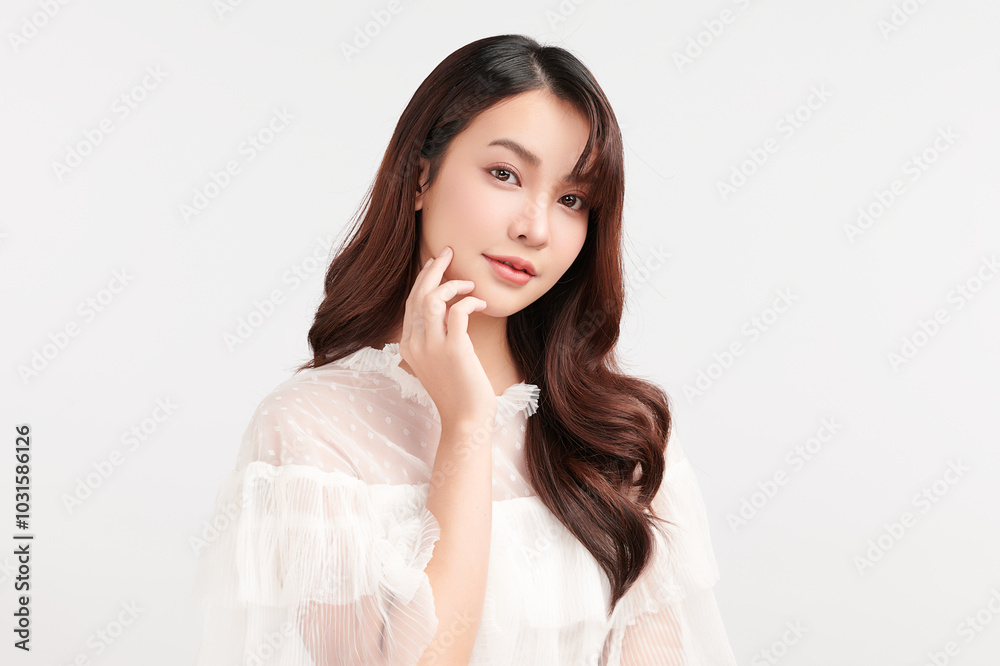 Beautiful young asian woman with clean fresh skin on white background, Face care, Facial treatment, Cosmetology, beauty and spa, Asian women portrait. Beautiful young asian woman with clean fresh skin on white background, Face care, Facial treatment, Cosmetology, beauty and spa, Asian women portrait.
